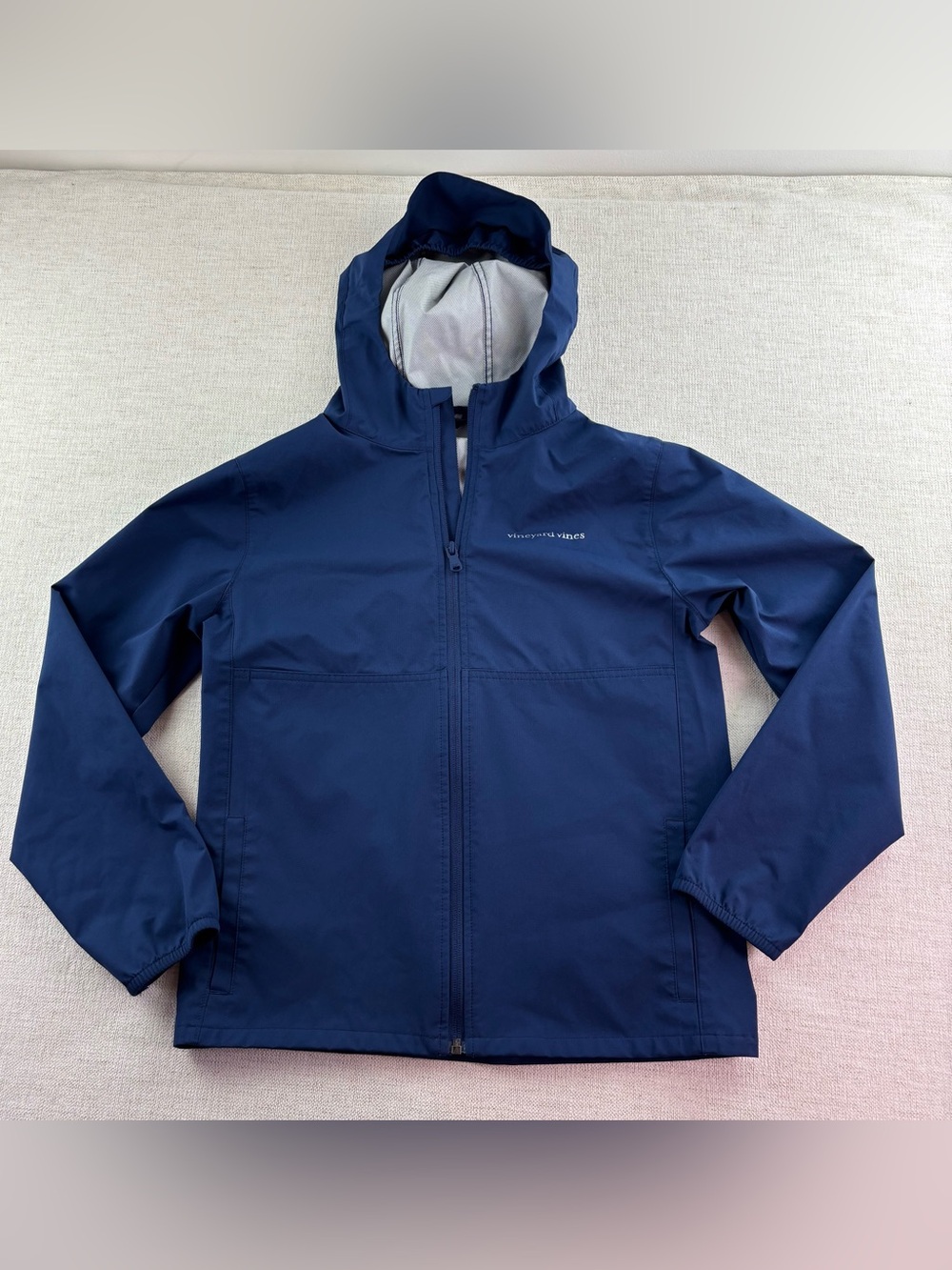 Vineyard Vines boys M(12-14) Hooded rain Jacket windbreaker navy blue full zip